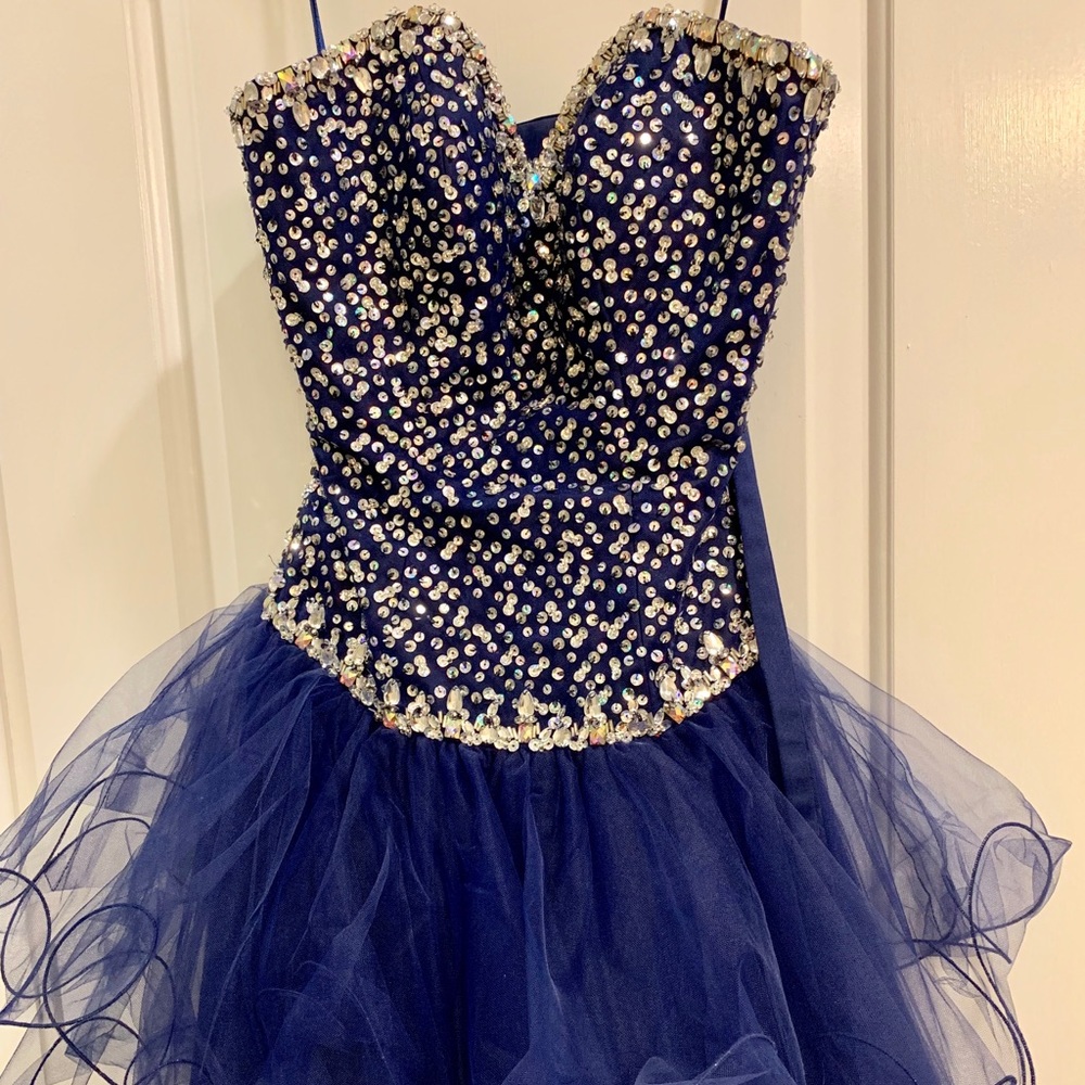 Navy sequin prom dress